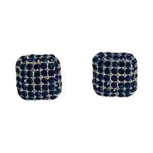 Icy Black Crystal Gold Tone Square Stud Earrings 1cm, Classic Minimalist Button